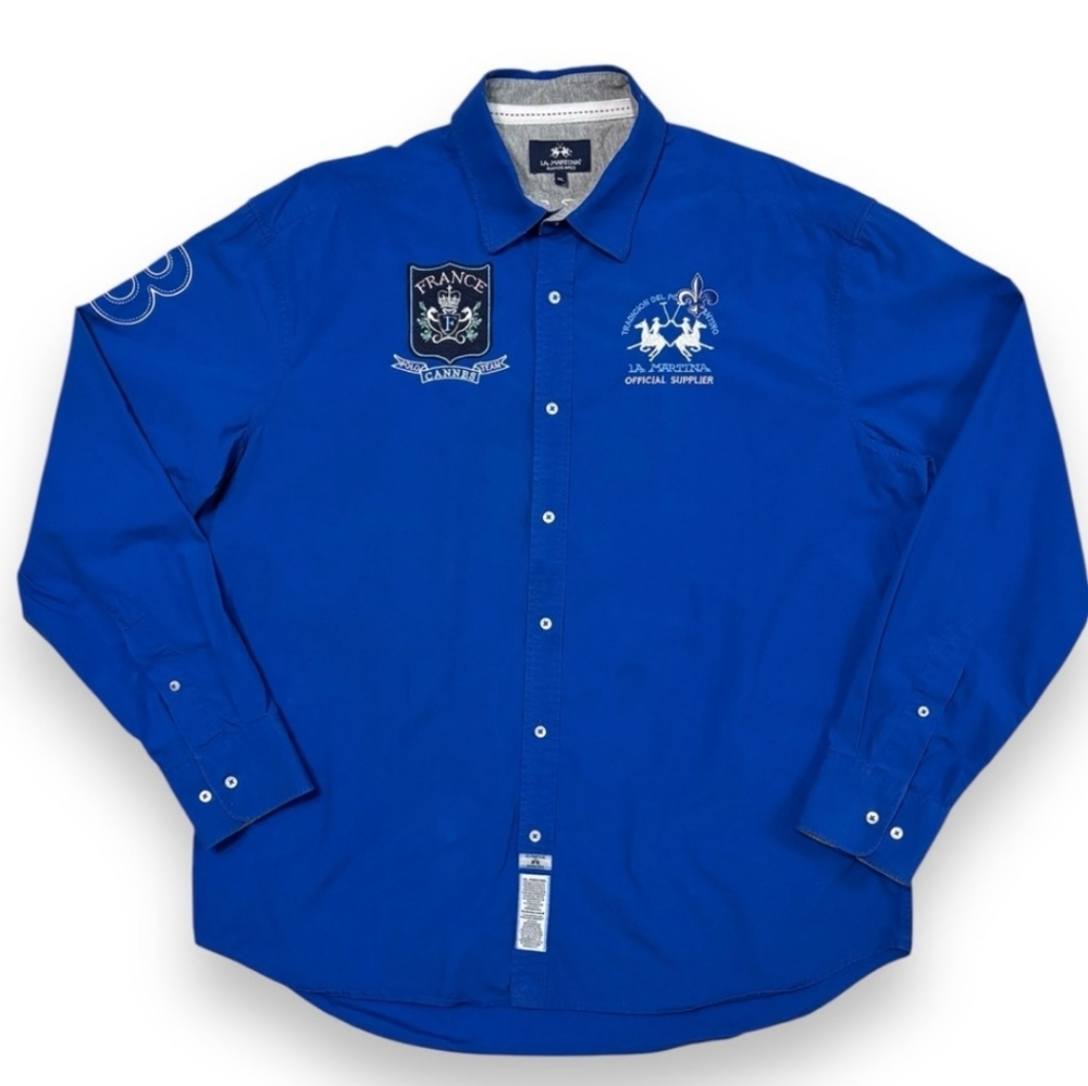 LA MARTINA Cannes Polo Team Blue Embroidered Button Front Shirt